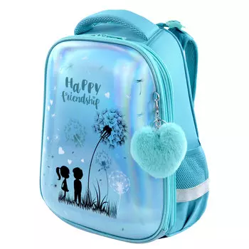 Ранец Brauberg Premium Happy friendship, анатомическая, вентилируемая, формоустойчивая спинка, 2 отделения, бирюзовый (270591)