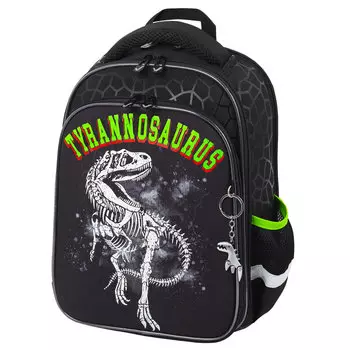 Ранец Brauberg QUADRO Tyrannosaur, анатомическая, вентилируемая, формоустойчивая спинка, 3 отделения, черный (272021)