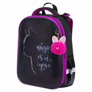 Ранец Brauberg SHINY MAGIC CAT, анатомическая, вентилируемая, формоустойчивая спинка, 2 отделения, черный (271381)
