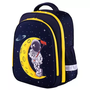 Ранец Brauberg STANDARD Spaceman, анатомическая, вентилируемая, формоустойчивая спинка, 2 отделения, синий/желтый (271384)
