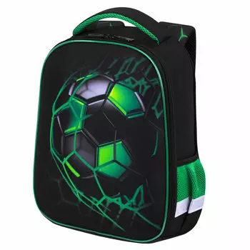 Ранец Brauberg Start Green ball, анатомическая, вентилируемая, формоустойчивая спинка, 1 отделение, черный/зеленый (272092)