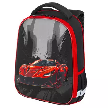 Ранец Brauberg Start RED CAR, анатомическая, вентилируемая, формоустойчивая спинка, 1 отделение, черный/красный (272091)