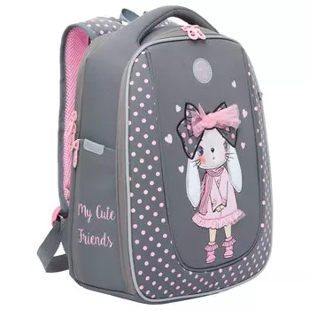 Ранец GRIZZLY RAF RABBIT, анатомическая, вентилируемая спинка, 1 отделение, серый/розовый (RAf-292-3/2)