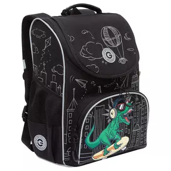 Ранец GRIZZLY RAM DINO RACE, анатомическая, вентилируемая спинка, 1 отделение, черный (RAm-485-1/1)