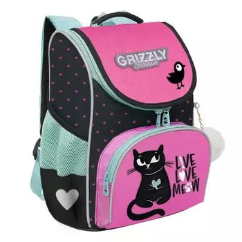 Ранец GRIZZLY RAM KITTY, анатомическая, вентилируемая спинка, 1 отделение, синий/розовый (RAm-384-1/2)