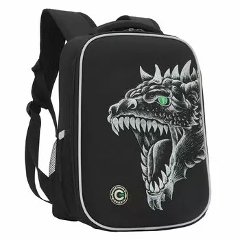 Ранец GRIZZLY RAw DRAGON, анатомическая, вентилируемая спинка, 1 отделение, черный/зеленый (RAw-497-3/1)