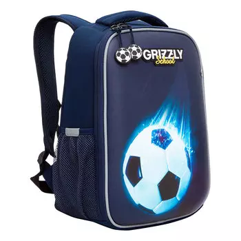 Ранец GRIZZLY RAw Football, анатомическая, вентилируемая спинка, 1 отделение, синий (RAw-397-3/1)