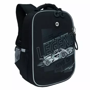 Ранец GRIZZLY RAw LEGEND, анатомическая, вентилируемая спинка, 1 отделение, черный/зеленый (RAw-497-6/1)