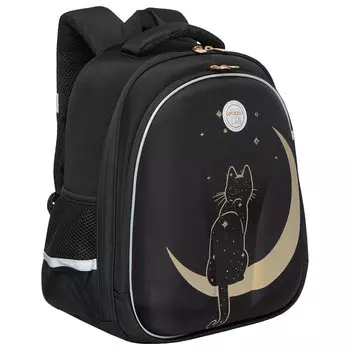 Ранец GRIZZLY RAZ NIGHT CAT, анатомическая, вентилируемая спинка, 2 отделения, черный/золотистый (RAz-286-1/1)