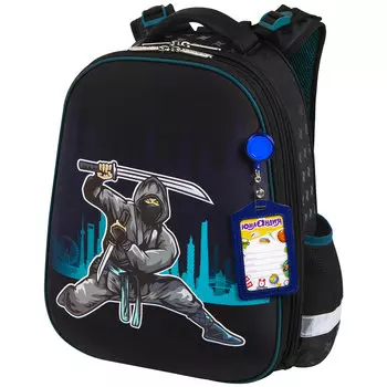 Ранец ЮНЛАНДИЯ Extra Black ninja, анатомическая, вентилируемая, регулируемая по росту, формоустойчивая, 2 отделения, черный (271380)