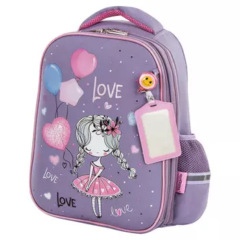 Ранец ЮНЛАНДИЯ LIGHT Girl and balloons, анатомическая, вентилируемая, формоустойчивая спинка, 2 отделения, сиреневый (229913)