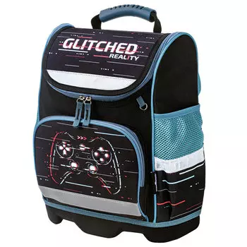 Ранец ЮНЛАНДИЯ WISE Glitched reality, анатомическая, вентилируемая, формоустойчивая спинка, 1 отделение, черный/бирюзовый (270589)