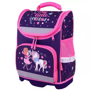 Ранец ЮНЛАНДИЯ WISE Little friends, анатомическая, вентилируемая, формоустойчивая спинка, 1 отделение, фиолетовый/розовый (271397)