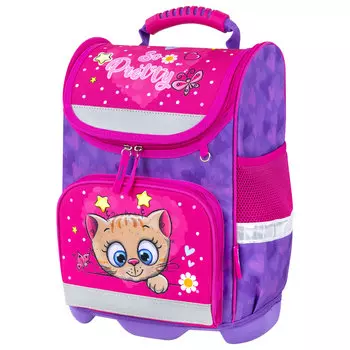Ранец ЮНЛАНДИЯ WISE Pretty kitty, анатомическая, вентилируемая, формоустойчивая спинка, 1 отделение, розовый/сиреневый (271395)
