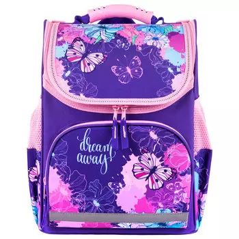 Ранец ПИФАГОР BASIC Butterflies, анатомическая, вентилируемая, формоустойчивая спинка, 1 отделение, сиреневый\розовый (270683)