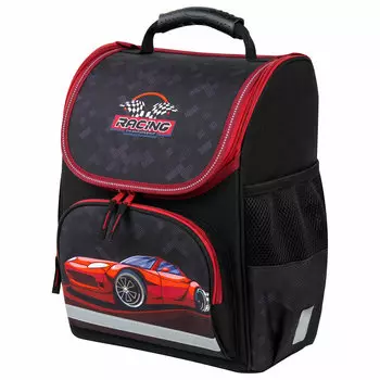 Ранец ПИФАГОР BASIC Rocket car, анатомическая, вентилируемая, формоустойчивая спинка, 1 отделение, черный/красный (271374)