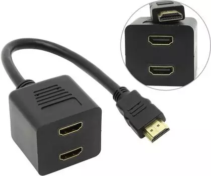 Разветвитель HDMI(19M)-2xHDMI(19F) 4K, экранированный, 25 см, черный Espada (EHDMIM2xHDMIF25)