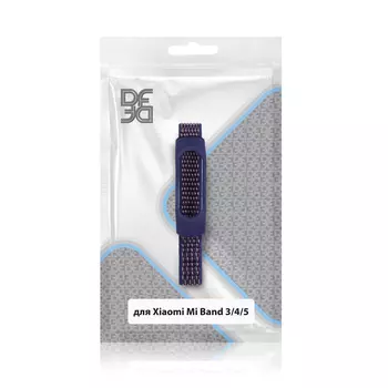 Ремешок DF для Xiaomi Mi Band 3/4/5, из нейлона, фиолетово-синий (DF xiNylonband-01 (violet/blue))