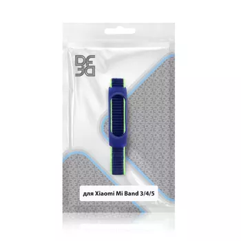 Ремешок DF для Xiaomi Mi Band 3/4/5, из нейлона, голубой с зеленой окантовкой (DF xiNylonband-01 (blue with green edging))