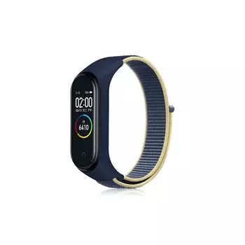 Ремешок DF для Xiaomi Mi Band 3/4/5, из нейлона, синий с желтой окантовкой (DF xiNylonband-01 (blue with yellow edge))