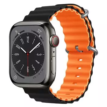 Ремешок для Apple Watch, 42-49 мм, силиконовый, черный/оранжевый (214256)
