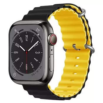 Ремешок для Apple Watch, 42-49 мм, силиконовый, черный/жёлтый (214257)