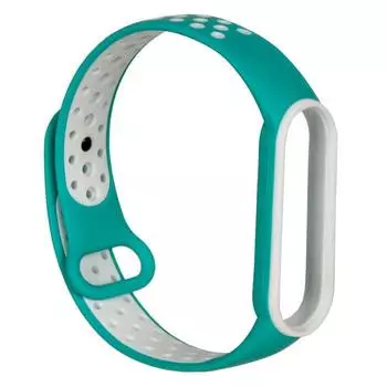 Ремешок для Xiaomi Mi Band 5, на кнопке, бирюзовый/белый (2000000041124)