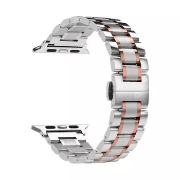 Ремешок Lyambda Cetus для Apple Watch, 42-44 мм, нержавеющая сталь, серебристый/розовое золото (DSG-25-44-SR)