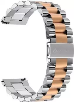 Ремешок Lyambda универсальный, 20 мм, нержавеющая сталь, серебристый/розовое золото (DSG-05-20-SR)