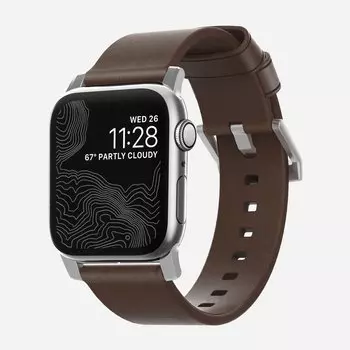 Ремешок Nomad Modern Strap для Apple Watch 42/44 mm, кожа, темно-коричневый/серебристый (NM1A4RSM00)