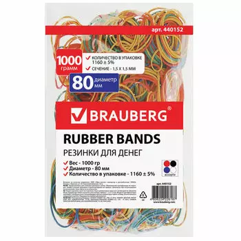 Резинки для денег Brauberg 80мм, 1кг, цветные (440152)