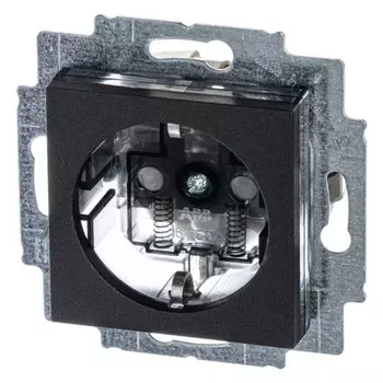 Розетка ABB LEVIT, скрытый монтаж, однопостовая, с з/к, со шторками, 16A, механизм с накладкой без рамки, IP20, безвинтовые зажимы, черный (2CHH203457A6063)