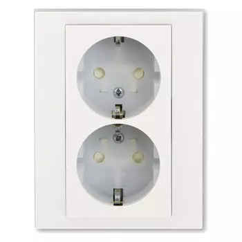 Розетка ABB, скрытый монтаж, 2-х постовая, с з/к, со шторками, 16A, в сборе, IP20, безвинтовые зажимы, жемчуг / ледяной (2CHH223457C6068)