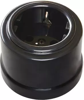 Розетка BIRONI Лизетта, открытый монтаж, однопостовая, с з/к, 16А, в сборе, IP20, пластик, черный (B1-101-23)