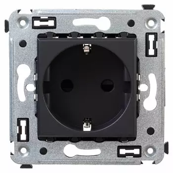 Розетка DKC Avanti, скрытый монтаж, однопостовая, с з/к, со шторками, 16A, механизм с накладкой без рамки, черный (4412003)