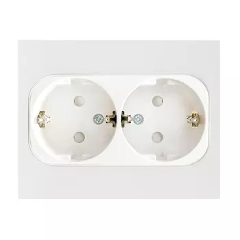 Розетка Ecoplast PROxima Стокгольм, скрытый монтаж, 2-х постовая, с з/к, со шторками, 16A, в сборе, IP20, белый (EXR16-128-10)