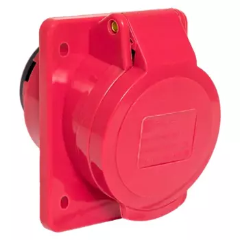 Розетка EKF 415, скрытый монтаж, однопостовая, с крышкой, 16А, в сборе, IP44, 3P+PE+N, красный, 1 шт. (ps-415-16-380)