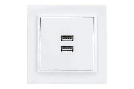 Розетка EKF Минск, 2xUSB-A, 2.1А, в сборе, белый (ERR-2USB-100)