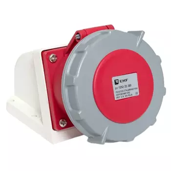 Розетка EKF PROxima 1252, открытый монтаж, однопостовая, с з/к, с крышкой, 32А, в сборе, IP67, 3P+PE+N, красный, 1 шт. (ps-1252-32-380)