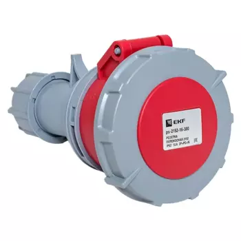 Розетка EKF PROxima 2152, переносная, однопостовая, с крышкой, 16А, в сборе, IP67, 3P+PE+N, красный, 1 шт. (ps-2152-16-380)