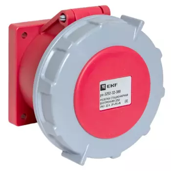 Розетка EKF PROxima 3252, открытый монтаж, однопостовая, с з/к, с крышкой, 32А, в сборе, IP67, 3P+PE+N, красный, 1 шт. (ps-3252-32-380)