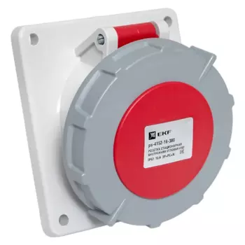 Розетка EKF PROxima 4152, открытый монтаж, однопостовая, с крышкой, 16А, в сборе, IP67, 3P+PE+N, красный, 1 шт. (ps-4152-16-380)