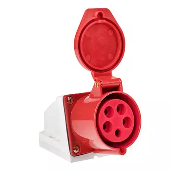 Розетка EKF PROxima, открытый монтаж, однопостовая, с з/к, с крышкой, 16A, в сборе, IP44, 3Р+РЕ+N, 380В, красный/белый (ps-115-16-380)