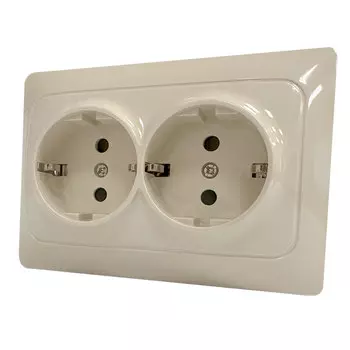 Розетка GUSI Bravo, скрытый монтаж, 2-х постовая, с з/к, со шторками, 16А, механизм розетки с накладкой, IP20, бежевый, 1 шт. (С10Р6-003)