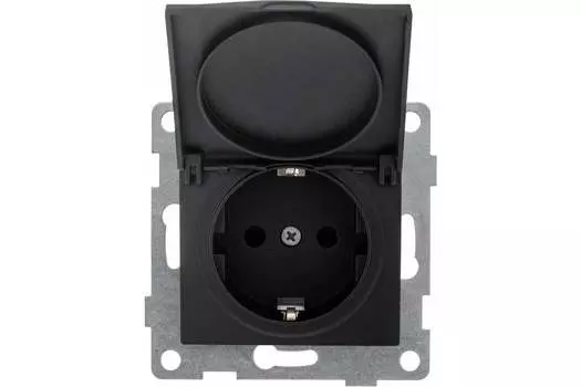 Розетка GUSI Bravo, скрытый монтаж, однопостовая, с з/к, со шторками, с крышкой, 16А, механизм розетки с накладкой, IP20, графит, 1 шт. (С10Р91-010)