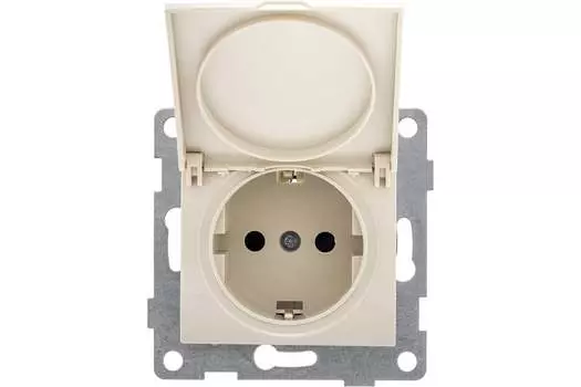 Розетка GUSI Bravo, скрытый монтаж, однопостовая, с з/к, со шторками, с крышкой, 16А, механизм розетки с накладкой, IP20, бежевый, 1 шт. (С10Р91-003)