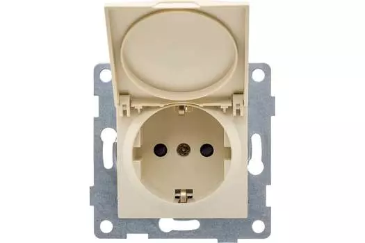 Розетка GUSI Ugra, скрытый монтаж, однопостовая, с з/к, со шторками, с крышкой, 16А, механизм розетки с накладкой, IP20, бежевый, 1 шт. (С11Р91-003)