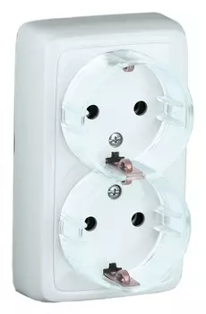 Розетка HEGEL ALFA, открытый монтаж, 2-х постовая, с з/к, 16A, в сборе с изолирующей пластиной, IP20, белый (РА16-183)