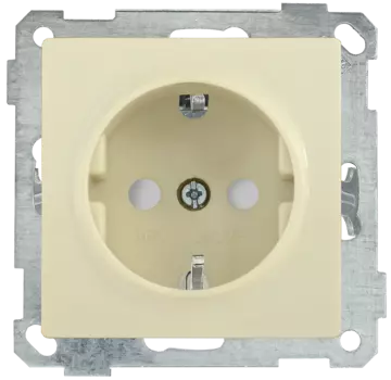 Розетка IEK Bolero РС14-1-0-Б, скрытый монтаж, однопостовая, с з/к, со шторками, 16A, механизм с накладкой без рамки, IP20, кремовый (ERB14-K33-16)