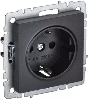 Розетка IEK BR-R14-16-K02, скрытый монтаж, однопостовая/модулей: 1, с з/к, со шторками, 16А, в сборе, IP20, черный (BR-R14-16-K02)